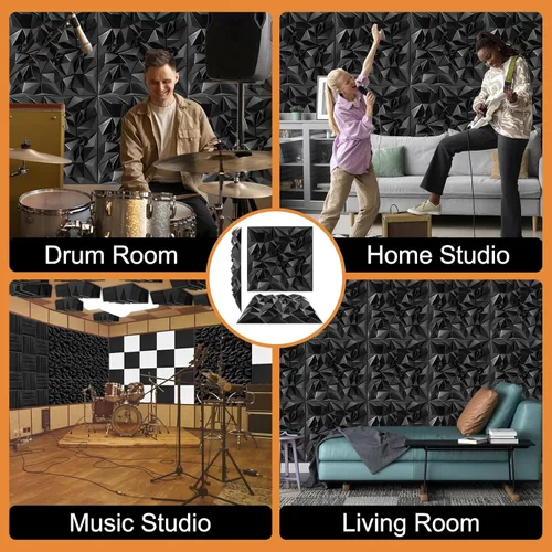 Miniatura 5 de TroyStudio Paneles difusores de sonido acústico, 19.7 x 19.7 x 1 pulgadas, 12 paneles de pared 3D de plástico de PVC negro, panel de difusión
