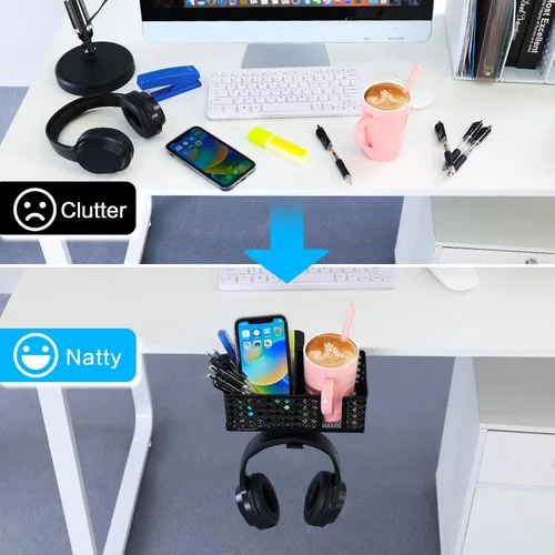 Miniatura 2 de Soporte para tazas de escritorio, gancho con clip, soporte para bolígrafo, organizador de escritorio, soporte para lápices, soporte para teléfono