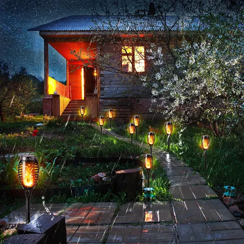 Miniatura 6 de Toodour Luces solares de Halloween para exteriores, paquete de 6 luces LED de llama parpadeante, luz solar impermeable para exteriores, iluminación