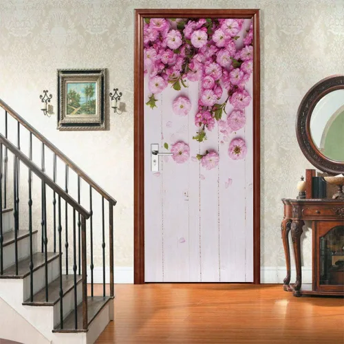 Miniatura 2 de Calcomanías 3D para puerta, murales para despegar y pegar, diseño de flores, papel tapiz para puerta, calcomanías autoadhesivas extraíbles de PVC