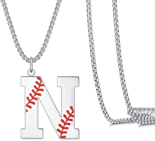 Miniatura 12 de VEEHOO Collar de béisbol para hombres y niños, letra inicial de la A a la Z, joyería de béisbol con colgante de joyería de béisbol para niños