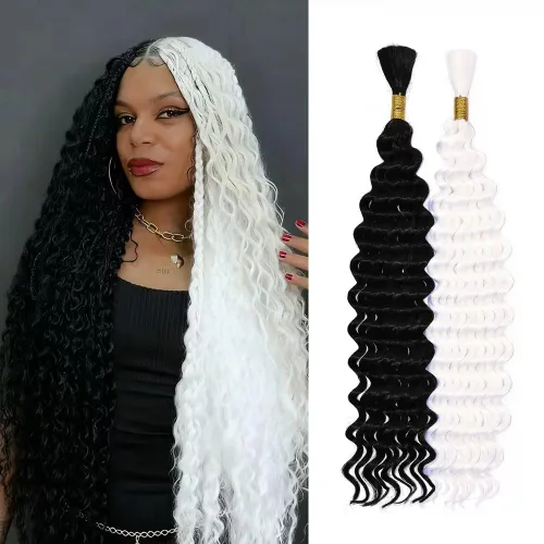 Miniatura 28 de Cabello bohemio para trenzar de 18 pulgadas, 2 paquetes de cabello ondulado profundo a granel para trenzas bohemias, sin trama, extensiones