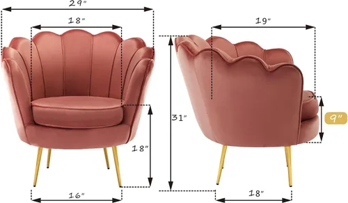 Miniatura 2 de DAGONHIL Silla decorativa tapizada moderna de mediados de siglo, silla de tocador de pétalos, sofá individual de terciopelo retro con patas de metal