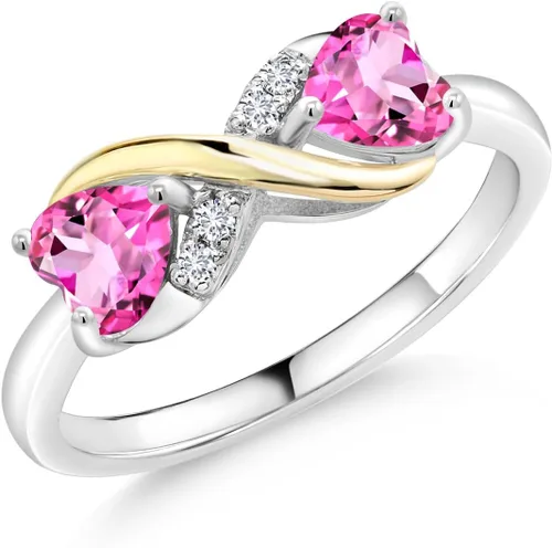 Miniatura 13 de Gemstone Birthstone and Lab Grown Diamond Accents Eternal Love Infinity Ring for Women 925 Silver and 10K Yellow Gold Heart Shape 5MM & Round