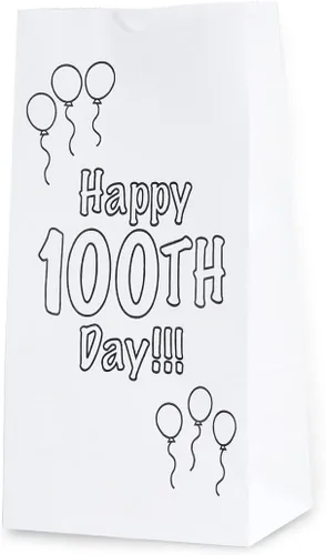 Miniatura 7 de Hygloss Productos Bolsas de papel Happy para celebrar el 100º día de actividades de arte y manualidades, aptas para alimentos, tamaño 4# -5 x 3 x