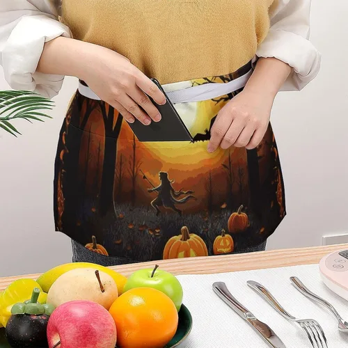 Miniatura 3 de Server Aprons with 3 Pockets Waist Apron Waterproof Half Apron Short Cooking Aprons Bib