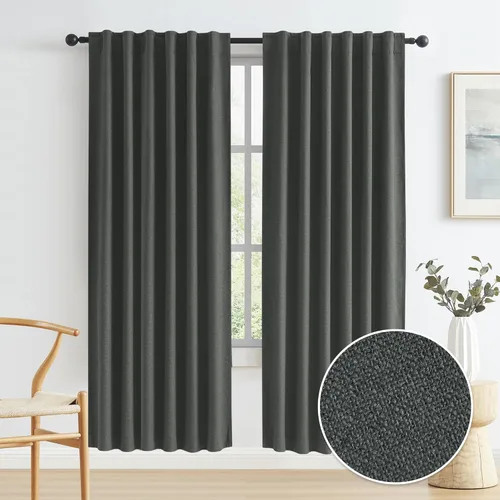 Miniatura 86 de Paneles de cortinas de ventana 100% opacas, con trabillas traseras, bolsillo para barra, gancho, cinturón, aspecto plisado, cortinas para sistema