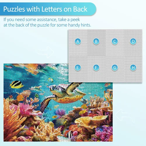 Miniatura 4 de Rompecabezas para adultos de 1000 piezas – Ocean Beach Sea Turtle Coral – Rompecabezas de 1000 piezas con letras en la parte posterior