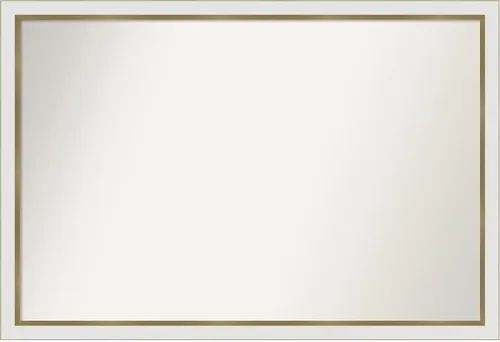 Miniatura 293 de Amanti Art Espejo de baño blanco para sobre el fregadero, 30 x 35 pulgadas, espejo de tocador rectangular estrecho de Eva de oro blanco, marco