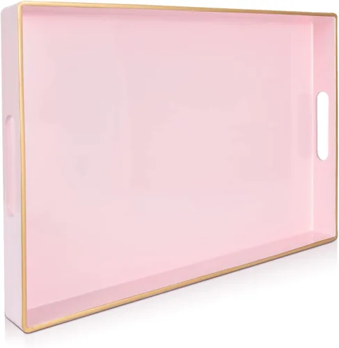 Miniatura 9 de Gifturbo - Bandeja de servir negra, bandejas de servir decorativas de mármol con asas, bandejas rectangulares de plástico para mesa de café otomanas