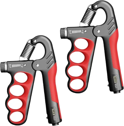 2 fortalecedores de agarre de mano ajustables (11-220 libras) – Ejercitador automático de antebrazo de muñeca, entrenamiento de fuerza de agarre Rojo