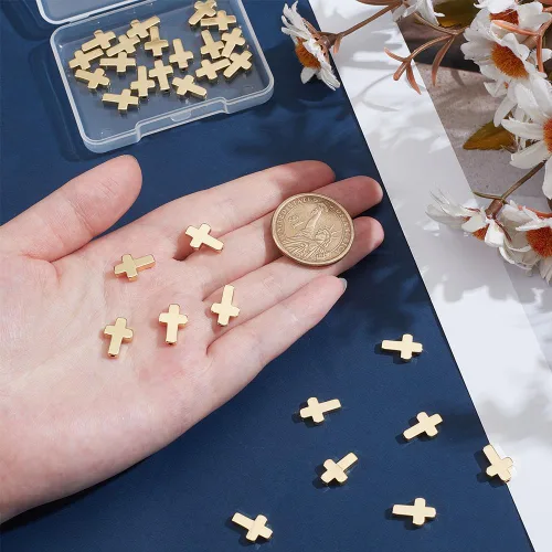 Miniatura 3 de 30 piezas de cuentas cruzadas de oro de 18 quilates con curcifijo, colgantes sueltos para hacer joyas, suministros de accesorios, pulseras