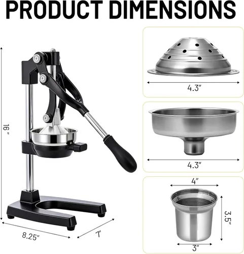 Miniatura 3 de Exprimidor de hierro fundido para frutas cítricas, granadas, pomelos, exprimidor de hierro fundido resistente, exprimidor manual de limón, con taza