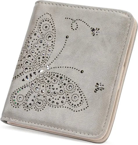 Miniatura 15 de KITEVIUN Pequeña cartera RFID para mujer, ultrafina, delgada, mini, compacta, plegable, con bolsillo, para mujer, púrpura (01-purple)