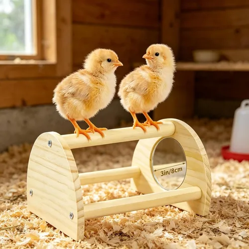 Miniatura 3 de Perca de pollo de pino con espejo, barra de gallo fuerte para pollitos de la selva, juguetes de pollo para gallinero y criador, juguetes de perca