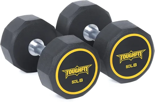 Miniatura 7 de ToughFit Decagon - Juego de mancuernas negras con revestimiento PEV, pesas libres con mango de hierro moleteado antideslizante en pares