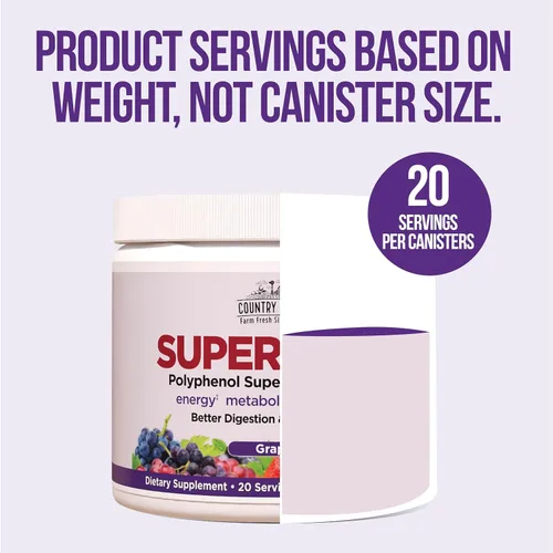 Miniatura 6 de Country Farms Super Reds, superalimento energizante de polifenoles, 40 frutas y bayas super, poderosos antioxidantes y polifenoles, apoya la energía