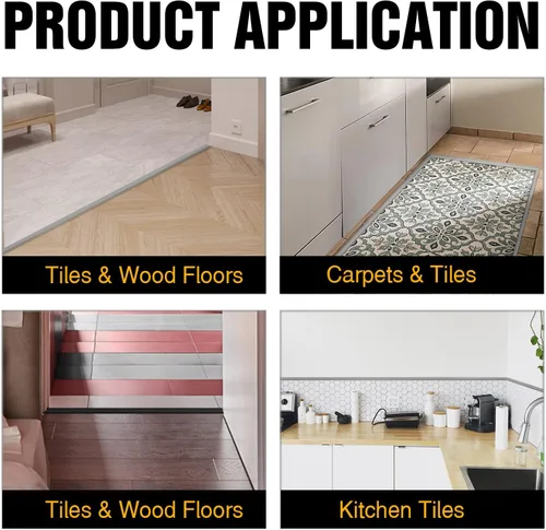 Miniatura 3 de BNELL Tira de molduras para bordes de alfombras y pisos, Tira de transición de piso autoadhesiva de PVC, Umbrales para puertas con una altura menor