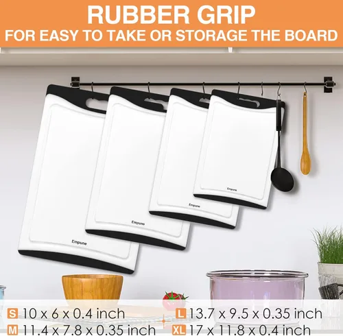 Miniatura 3 de Tablas de cortar extra grandes, de plástico para cocina (juego de 4) Tabla de cortar para lavavajillas con ranuras para jugos, asas de fácil agarre