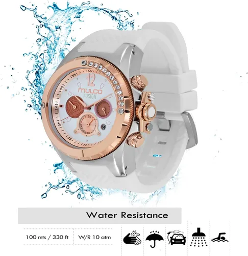 Miniatura 2 de MULCO Watches for Women-Blue Marine, Silver Stainless Steel Case with Silicone Wrist Band, Quartz Multifunction Movement,Large Analog Display