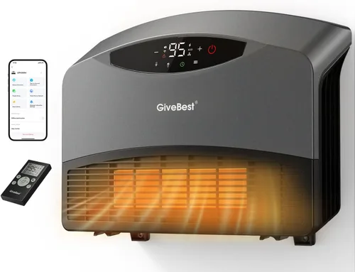 GiveBest Calentador de pared inteligente para uso en interiores, calentador eléctrico de 1500 W, funciona con Alexa, termostato ajustable, control
