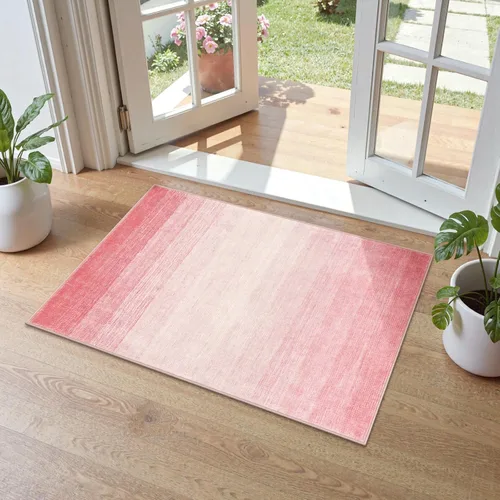Miniatura 54 de Wonnitar Alfombra rosa lavable de 2 x 6 pies, moderna alfombra de pasillo de baño en degradé, contemporáneo, antideslizante, alfombra degradada