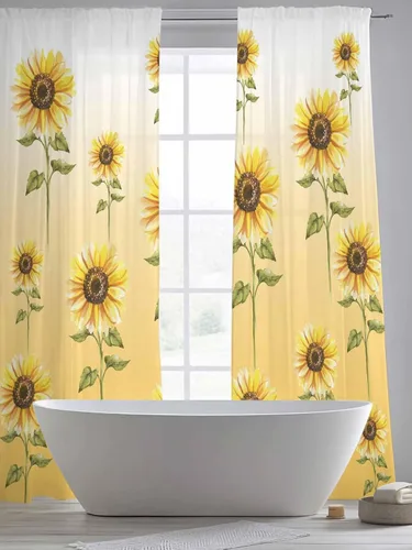 Miniatura 6 de Juego de paneles de cortinas de girasol, cortinas de gasa para cocina, cortinas de gasa de privacidad para sala de estar, dormitorio, decoración