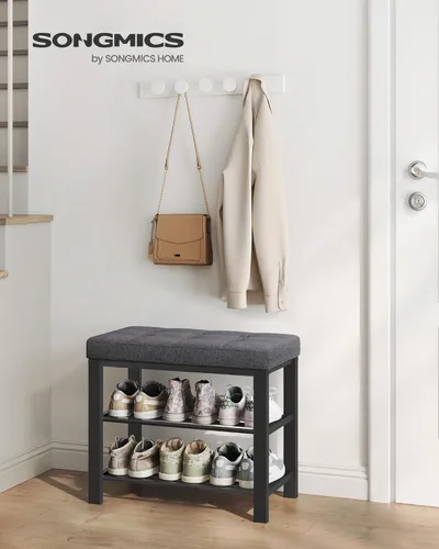 Miniatura 2 de SONGMICS Banco de zapatos, banco de almacenamiento, banco de entrada con cojín, estante para zapatos con asiento, ahorro de espacio, estilo moderno