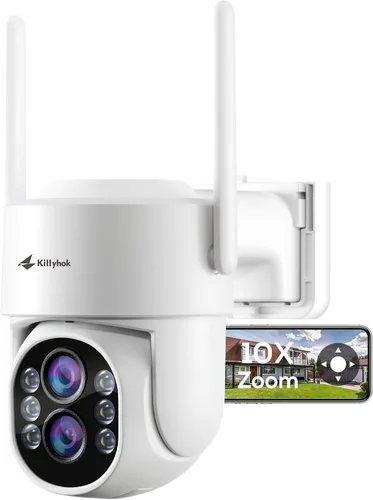 Kittyhok Cámara de seguridad PTZ de doble lente inalámbrica para exteriores | Cámara de seguridad inalámbrica FHD 2K con zoom híbrido 10X,