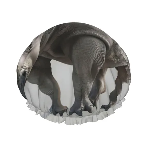 Animal Rhino Print Shower Cap,Elastic And Reusable Bath Hair Hat For Long Hair,Large Waterproof Shower Bonnet,For Women Men Kids