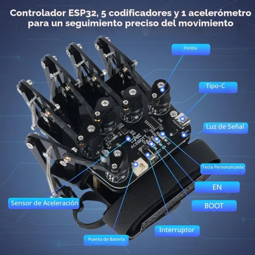 Miniatura 6 de ESP32 - Guante de detección de movimiento compatible con Arduino, ACECode y Python, kit de iniciación de juguete mecánico robótico de mano STEM