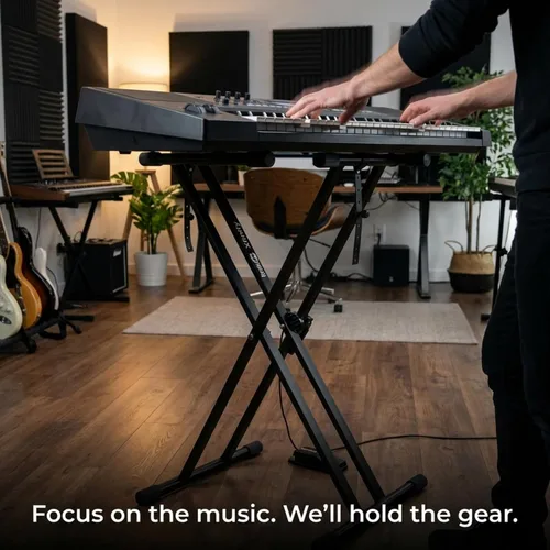 Miniatura 7 de RockJam Xfinity - Soporte para teclado de piano de alta resistencia, doble X, premontado, infinitamente ajustable con correas de bloqueo