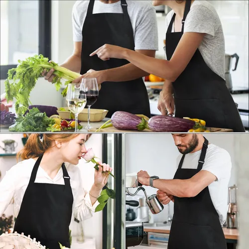Miniatura 7 de NLUS Delantales de chef para hombres y mujeres, delantales de cocina para mujeres con 2 bolsillos, delantales ajustables, resistentes al agua y al