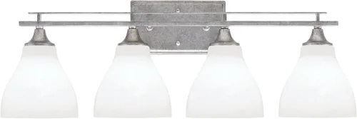 Miniatura 44 de Uptowne - Barra de baño 4 ligeras, acabado plateado envejecido, vidrio cuadrado de 3.5 pulgadas con forma de remolino de ónix