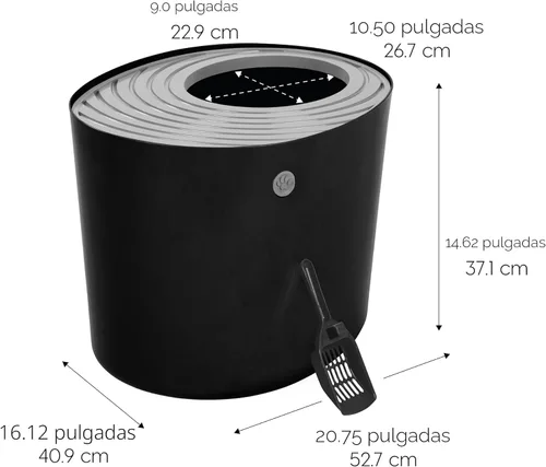 Miniatura 2 de IRIS USA Caja de arena para gatos, entrada grande en la parte superior con tapa para atrapar arena y cuchara, a prueba de perros, recinto para caja