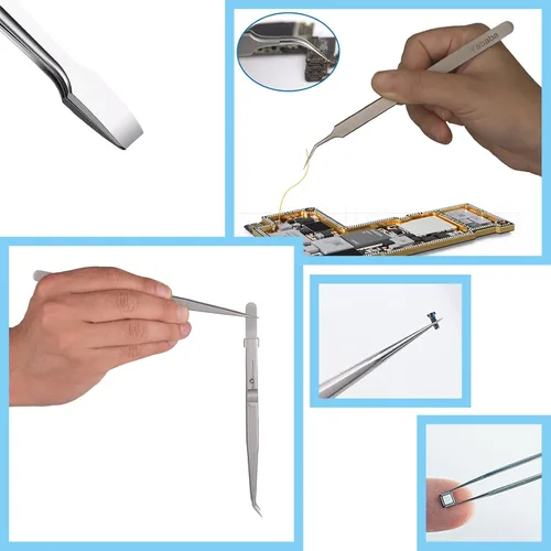 Miniatura 6 de Pinzas, juego de 5 pinzas de precisión, kit de pinzas largas de acero inoxidable antiestáticas para electrónica, trabajo de laboratorio, fabricación