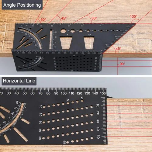 Miniatura 4 de Herramienta de medición de ángulo de aleación de aluminio 3D, herramienta de medición de ángulo multifunción para carpintería, herramientas
