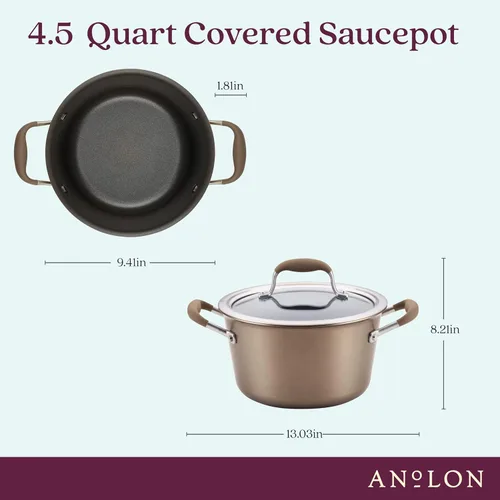 Miniatura 45 de Anolon Advanced Home Sartén/Cacerola de Salsa Cónica Antiadherente Dura Anodizada, 4.5 Cuartos de Galón (Moonstone)