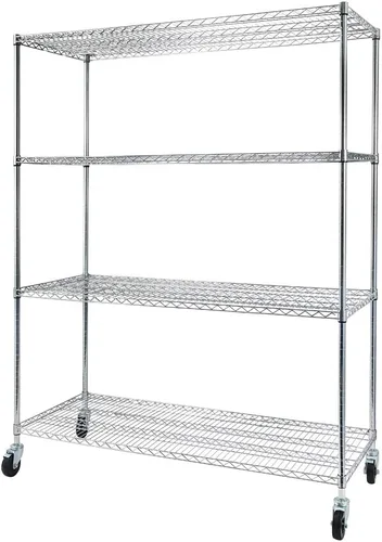 Estantería de alambre resistente de 4 niveles de grado comercial con ruedas, estante organizador de metal, cromo, estantes organizadores de