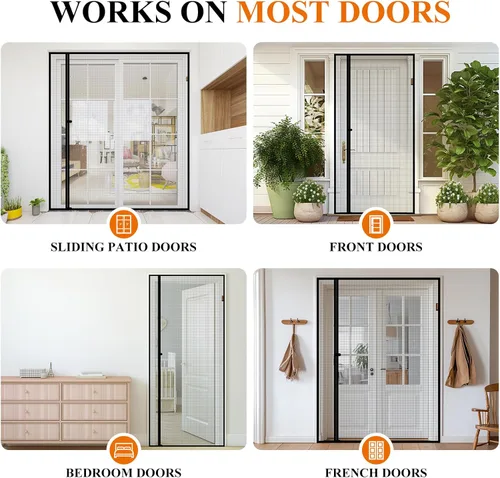 Miniatura 9 de MAGZO Puerta mosquitera magnética, se adapta a puertas de 32'' x 80'' (tamaño de malla de 34'' x 81''), apertura desplazada izquierda y derecha, Gris