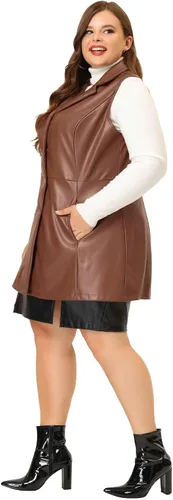 Miniatura 3 de Agnes Orinda Chalecos de talla grande para mujer, sin mangas, con solapa, casual, chaquetas de poliuretano