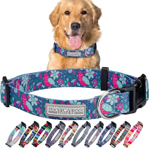 Miniatura 18 de Lucky Love Dog - Collar para perras pequeñas, diseño Blackbird de estampado alegre con flores de primavera y verano, talla XS