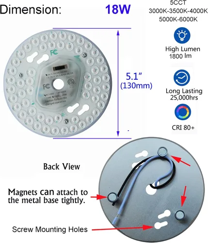 Miniatura 5 de Ventilador de techo LED regulable de 18 W, luz de montaje empotrado, kit de reacondicionamiento del motor, bombilla fluorescente circular de panel