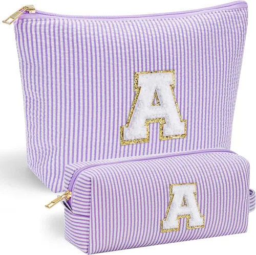YOOLIFE Regalos del Día de la Madre para Mujeres, Bolsa de Maquillaje con Inicial 2, Bolsa Cosmética, Bolsa de Maquillaje de Viaje, Regalos Púrpura