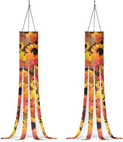Miniatura 26 de Mumeson 2 piezas de calcetines de viento de otoño de arce de otoño, decoración al aire libre con bandera de cola, decoración colgante para pared