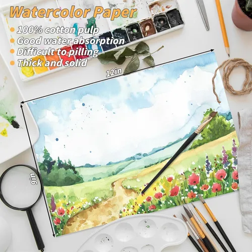 Miniatura 2 de Bloc de papel de acuarela de algodón de 150 hojas - Papel de arte de 230 GSM - Papel de pintura y manualidades de 9 x 12 pulgadas, pinturas