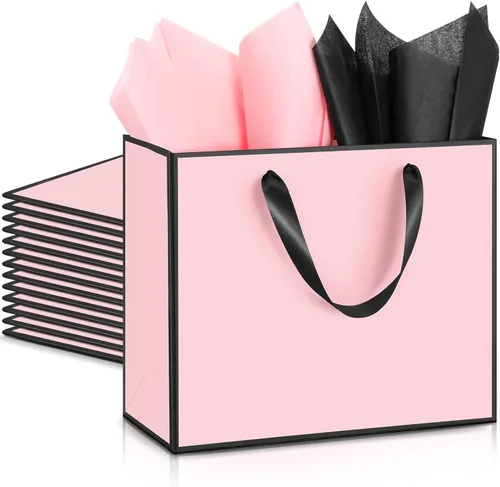 Miniatura 32 de ReliThick Paquete de 12 bolsas de regalo de papel metálico con asas y papel de seda de 11.8 x 10 x 4 pulgadas, bolsa de agradecimiento para Azul