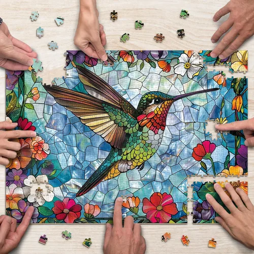 Miniatura 4 de Rompecabezas de colibrí de vidrieras para adultos de 1000 piezas, rompecabezas duros imposibles para adultos, rompecabezas artísticos de 1000 piezas