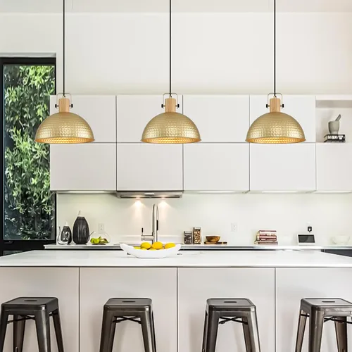 Miniatura 6 de Luces colgantes doradas de 12 pulgadas, luces colgantes mate martilladas para isla de cocina, granja industrial, altura ajustable, lámparas Dorado