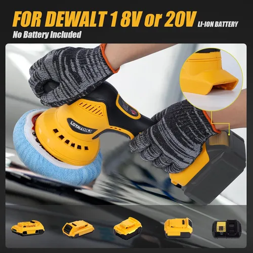 Miniatura 2 de Detalle y pulido de coche compatible con batería Dewalt de 20 V, pulidora de doble acción de 5500 RPM con 6 velocidades variables Amarillo